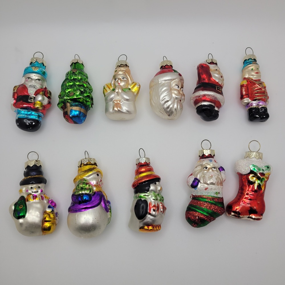 Merry Brite 11pc Mini Blown Glass Christmas Ornaments Santa Angel Tree Snowman
